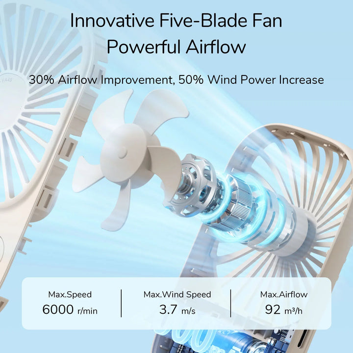 Mini Handheld USB Rechargeable Fan with 3 Speeds, Portable Lash Fan & Desk Stand | Stornfield