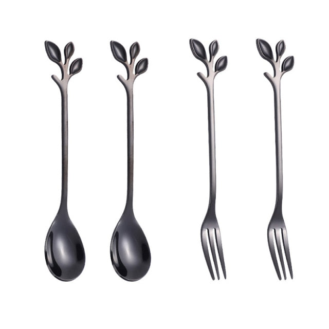 4pcs Creative Branch Leaves Spoon Fork Stirring Spoon Fruit Tableware | Stornfield