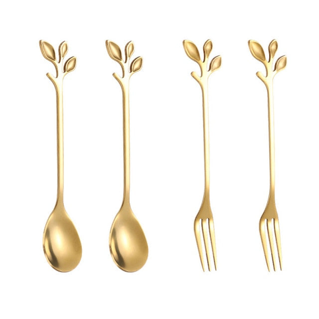 4pcs Creative Branch Leaves Spoon Fork Stirring Spoon Fruit Tableware | Stornfield