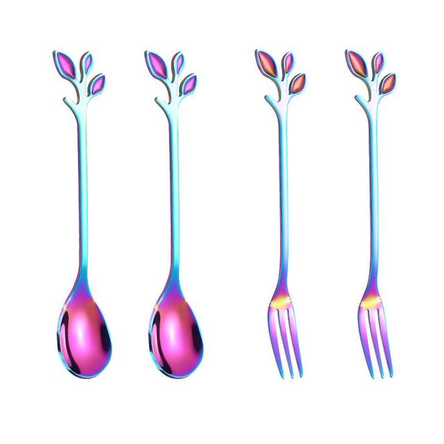 4pcs Creative Branch Leaves Spoon Fork Stirring Spoon Fruit Tableware | Stornfield