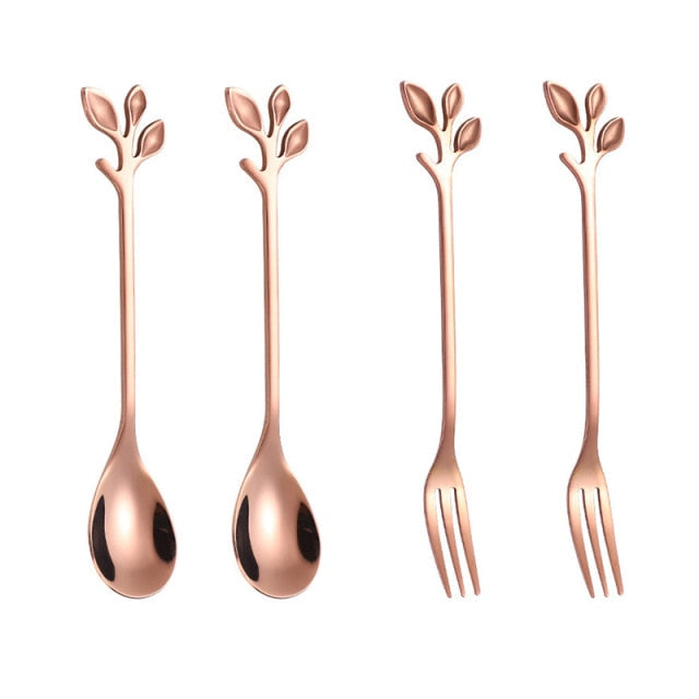 4pcs Creative Branch Leaves Spoon Fork Stirring Spoon Fruit Tableware | Stornfield