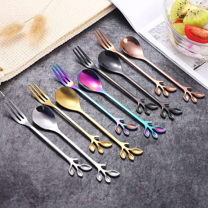 4pcs Creative Branch Leaves Spoon Fork Stirring Spoon Fruit Tableware | Stornfield