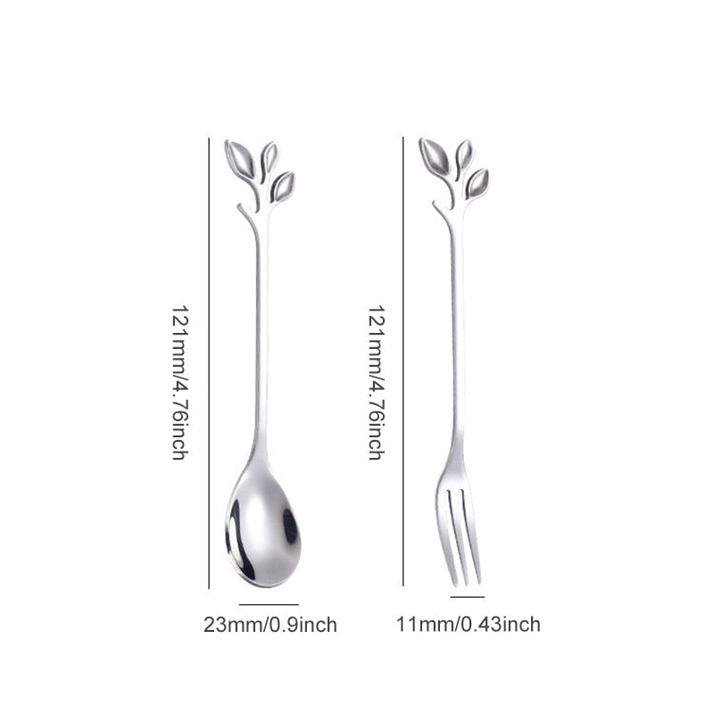 4pcs Creative Branch Leaves Spoon Fork Stirring Spoon Fruit Tableware | Stornfield