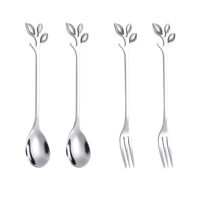 4pcs Creative Branch Leaves Spoon Fork Stirring Spoon Fruit Tableware | Stornfield