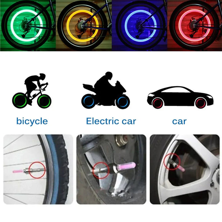 2 Pcs Car Wheel LED Light, Motorcycle Bike Tire Valve Cap Stornfield