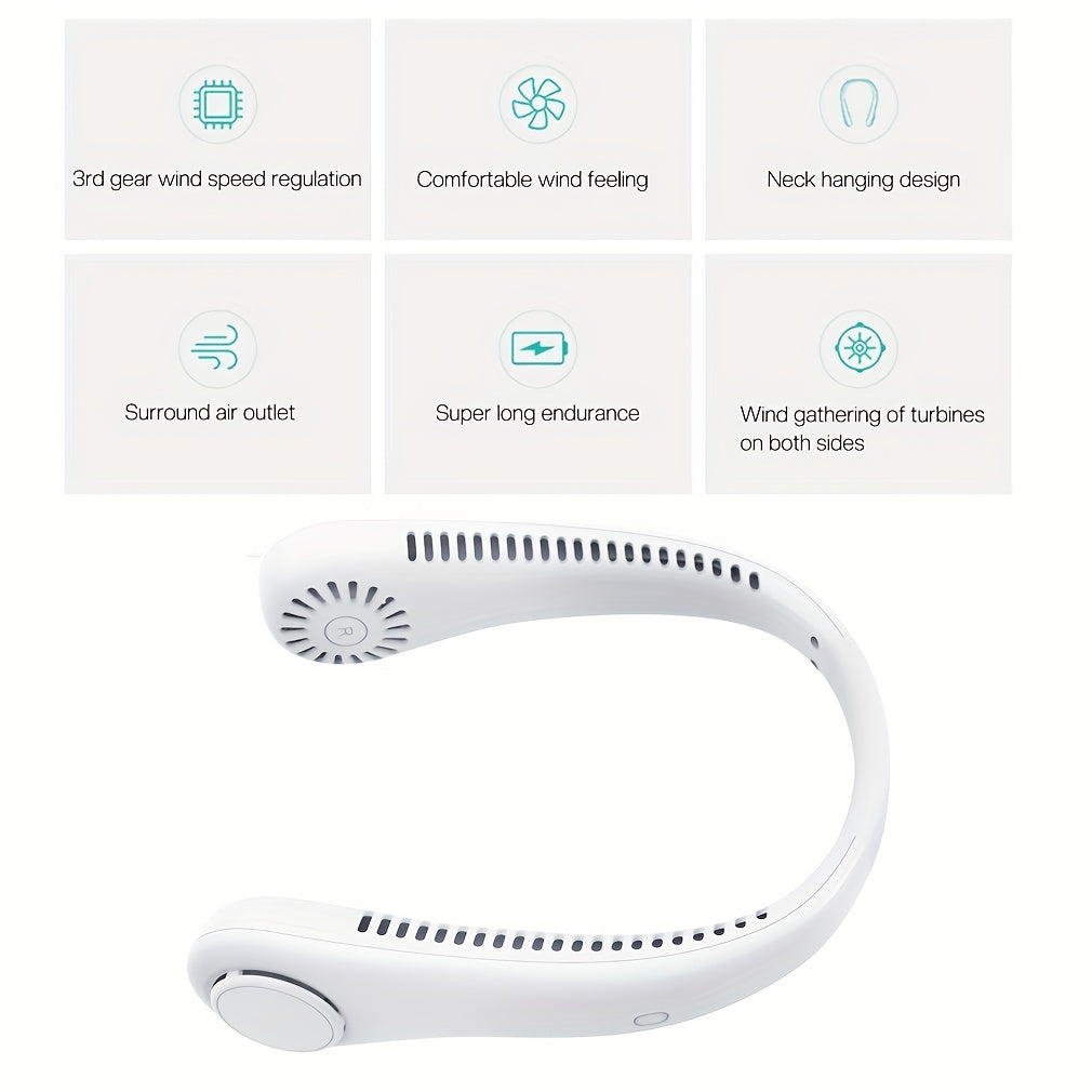 1pc Portable Neck Fan Electric Wireless Fan Rechargeable USB Mini Fan Bladeless Personal Fan Hanging Neck Cooler For Outdoor Sports | Stornfield