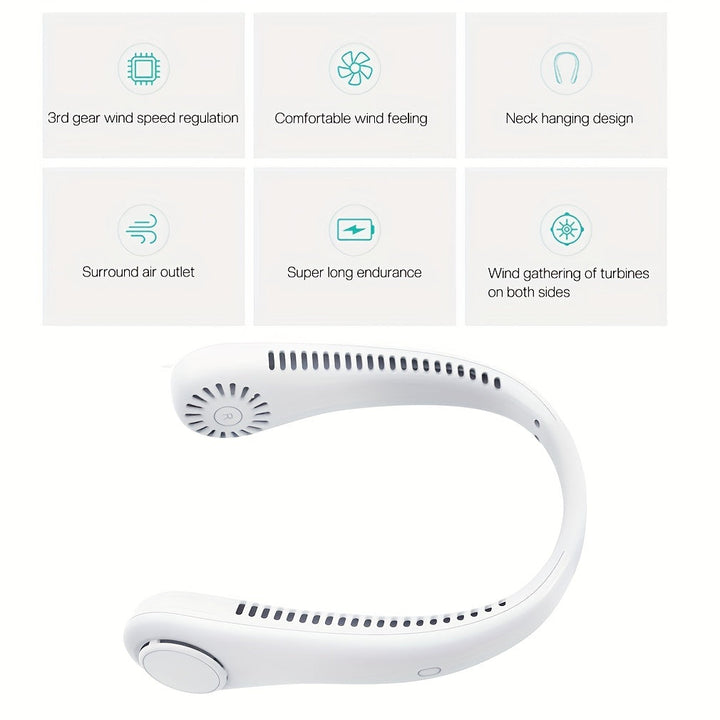 1pc Portable Neck Fan Electric Wireless Fan Rechargeable USB Mini Fan Bladeless Personal Fan Hanging Neck Cooler For Outdoor Sports | Stornfield