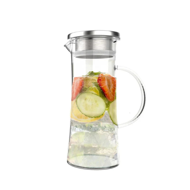 50oz Heat Resistant Glass Pitcher with Stainless Steel Filter Leak Lid | Stornfield