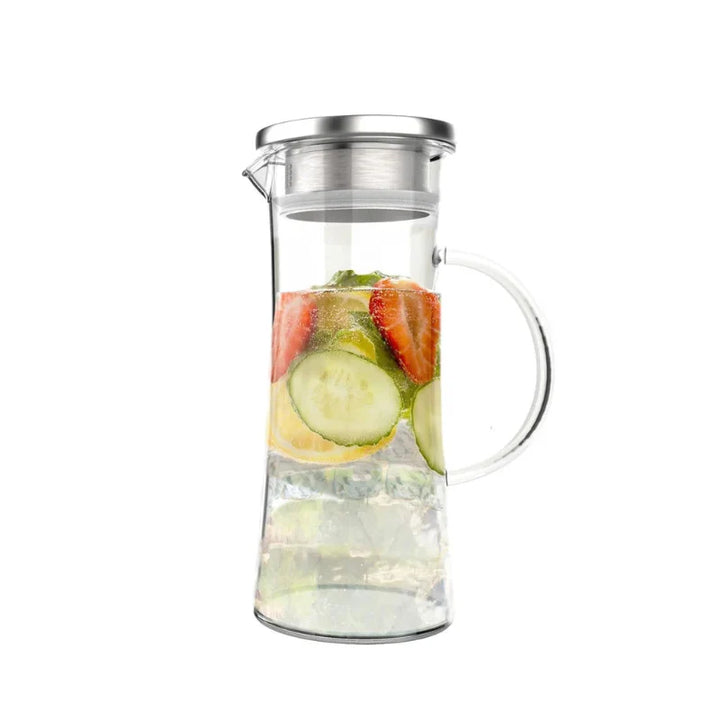 50oz Heat Resistant Glass Pitcher with Stainless Steel Filter Leak Lid | Stornfield