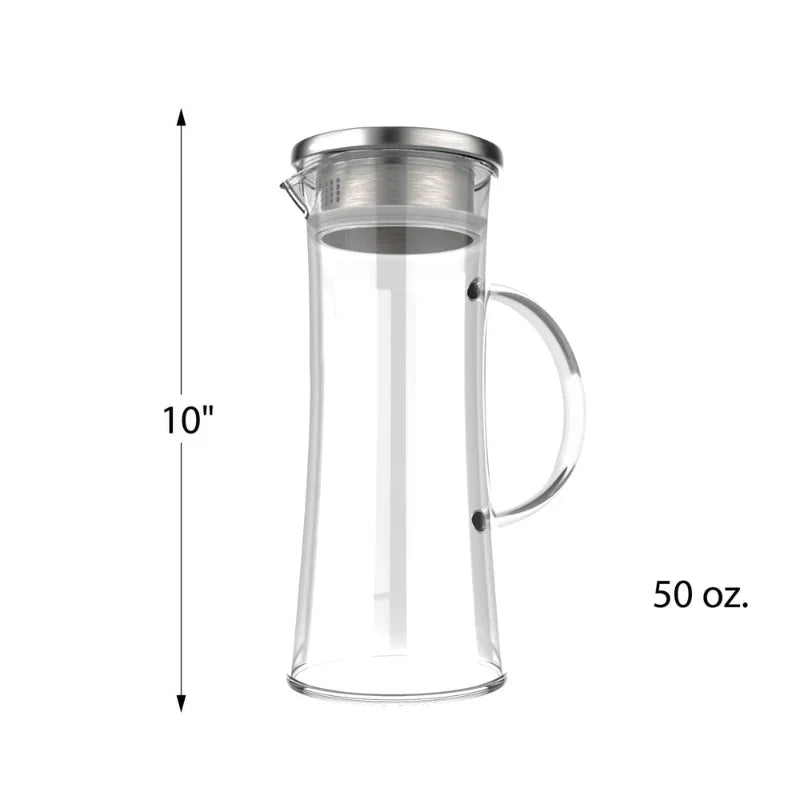 50oz Heat Resistant Glass Pitcher with Stainless Steel Filter Leak Lid | Stornfield
