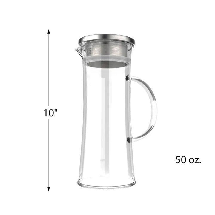 50oz Heat Resistant Glass Pitcher with Stainless Steel Filter Leak Lid | Stornfield
