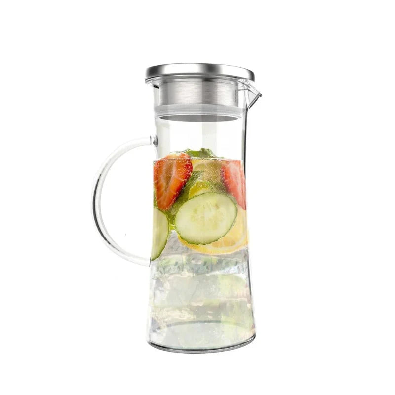 50oz Heat Resistant Glass Pitcher with Stainless Steel Filter Leak Lid | Stornfield