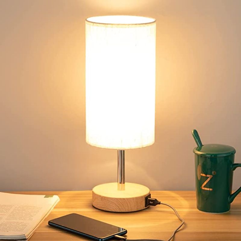 Stornfield | USB Table Lamp Touch Control Bedroom Lamp 3-Way Dimmable Bedside Lamp with Round Linen Shade for Living Room, College Dorm, Home Office