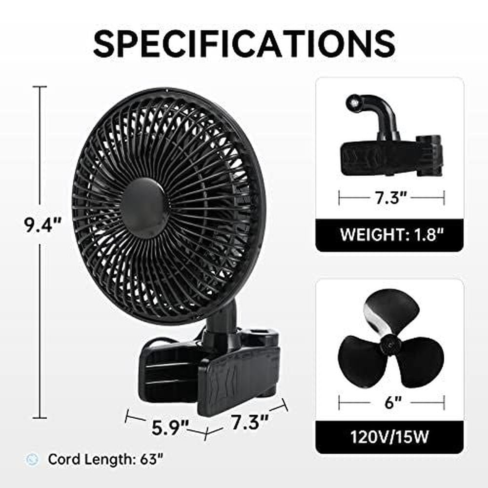 Grow Tent Poles Clip Fan Monkey Fan 6inch black | Stornfield