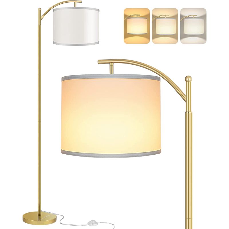 Stornfield | Floor Lamp with 3-Color Temperature LED Bulb, Tall Industrial Reading Floor Lamp for Bedroom, Office, White Lampshade Included
