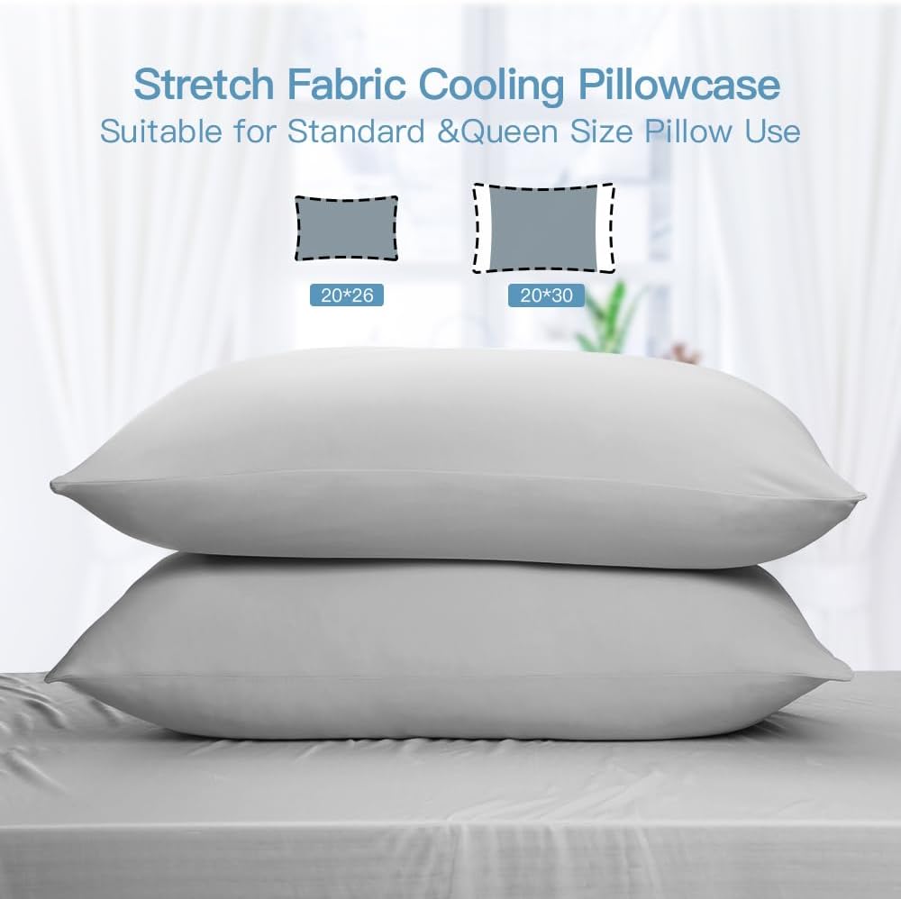 2-Pack Cooling Pillowcases – Q-Max >0.5 , Anti-Static, Hidden Zipper,, Color Gray | Stornfield