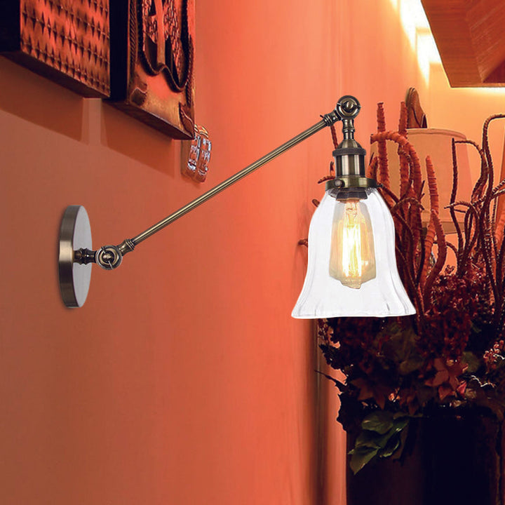 Stornfield | Black/Bronze/Brass 1-Light Vintage Wall Sconce Clear Bell-Shaped Glass Wall Lamp with Arm, 8"/12" Long