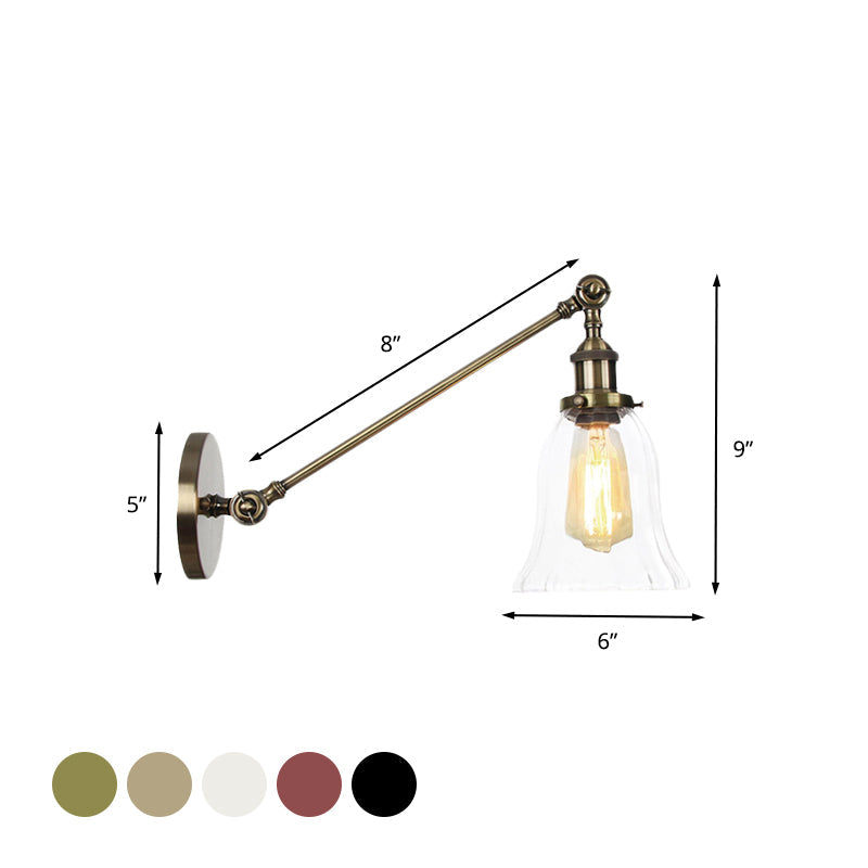 Stornfield | Black/Bronze/Brass 1-Light Vintage Wall Sconce Clear Bell-Shaped Glass Wall Lamp with Arm, 8"/12" Long