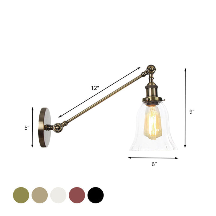 Stornfield | Black/Bronze/Brass 1-Light Vintage Wall Sconce Clear Bell-Shaped Glass Wall Lamp with Arm, 8"/12" Long