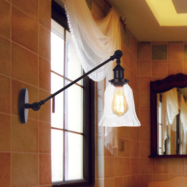 Stornfield | Black/Bronze/Brass 1-Light Vintage Wall Sconce Clear Bell-Shaped Glass Wall Lamp with Arm, 8"/12" Long