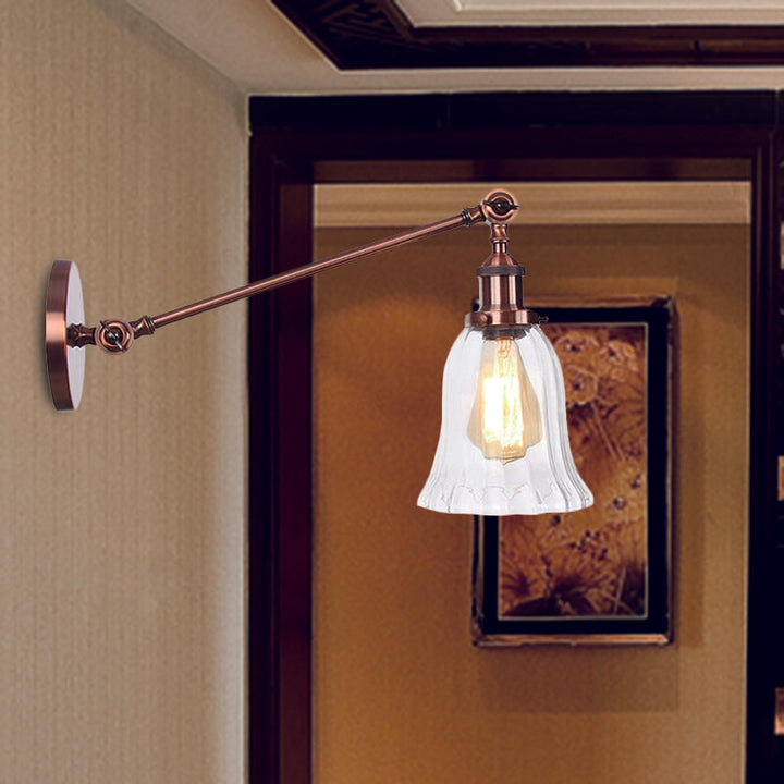 Stornfield | Black/Bronze/Brass 1-Light Vintage Wall Sconce Clear Bell-Shaped Glass Wall Lamp with Arm, 8"/12" Long