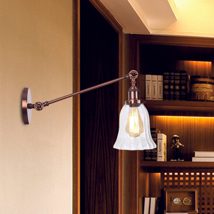 Stornfield | Black/Bronze/Brass 1-Light Vintage Wall Sconce Clear Bell-Shaped Glass Wall Lamp with Arm, 8"/12" Long