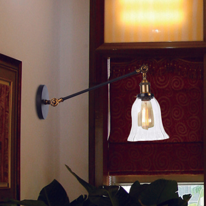 Stornfield | Black/Bronze/Brass 1-Light Vintage Wall Sconce Clear Bell-Shaped Glass Wall Lamp with Arm, 8"/12" Long