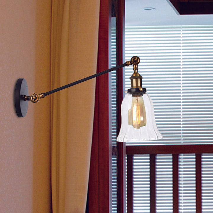 Stornfield | Black/Bronze/Brass 1-Light Vintage Wall Sconce Clear Bell-Shaped Glass Wall Lamp with Arm, 8"/12" Long