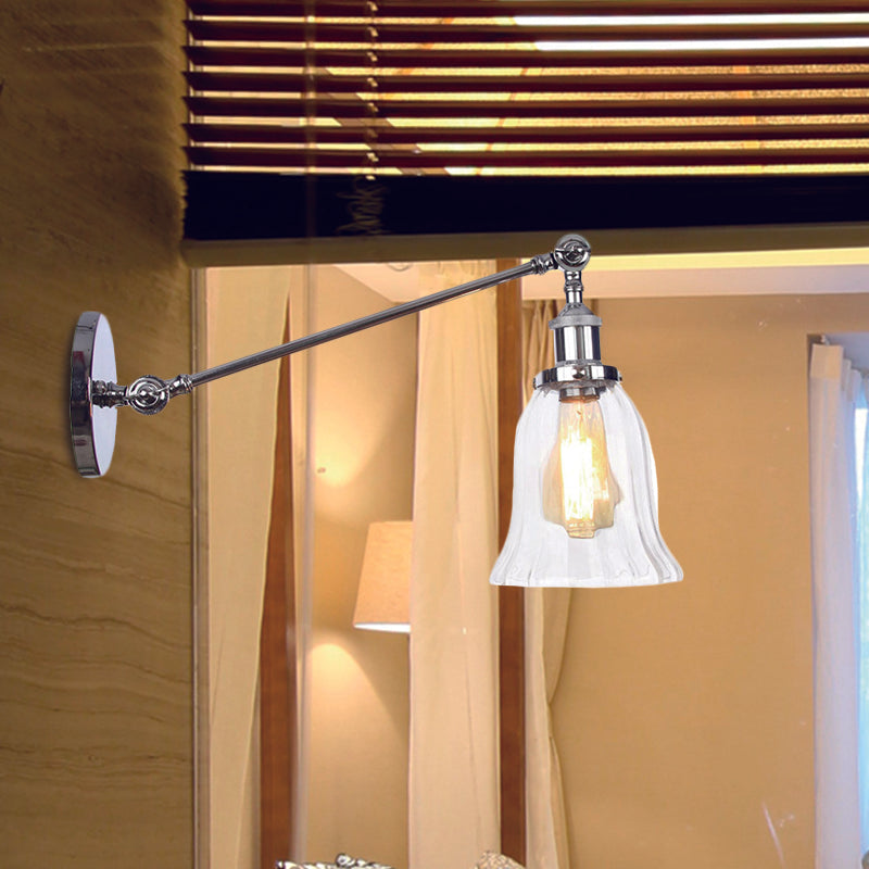 Stornfield | Black/Bronze/Brass 1-Light Vintage Wall Sconce Clear Bell-Shaped Glass Wall Lamp with Arm, 8"/12" Long
