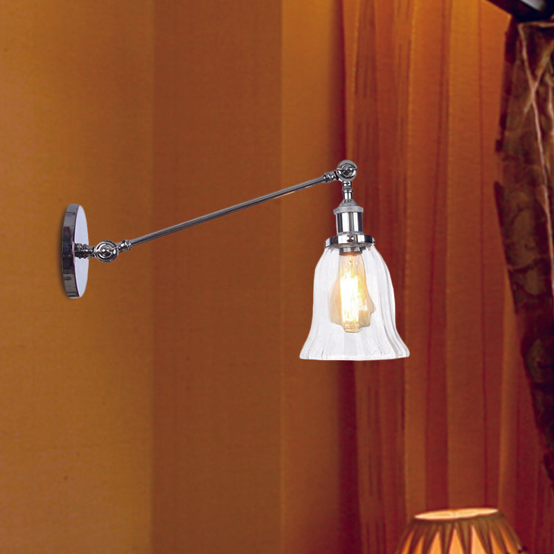 Stornfield | Black/Bronze/Brass 1-Light Vintage Wall Sconce Clear Bell-Shaped Glass Wall Lamp with Arm, 8"/12" Long