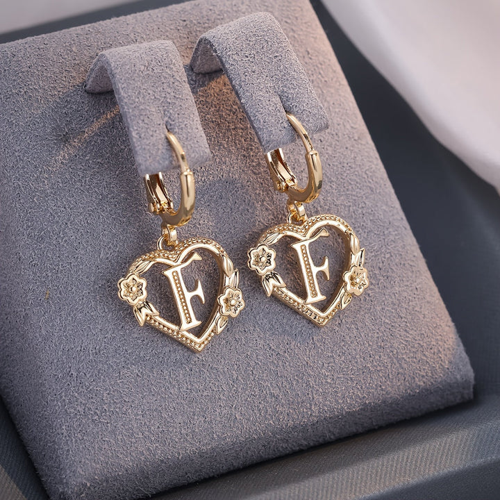 Stornfield | Dainty Initial Letter Heart Hoop Earrings
