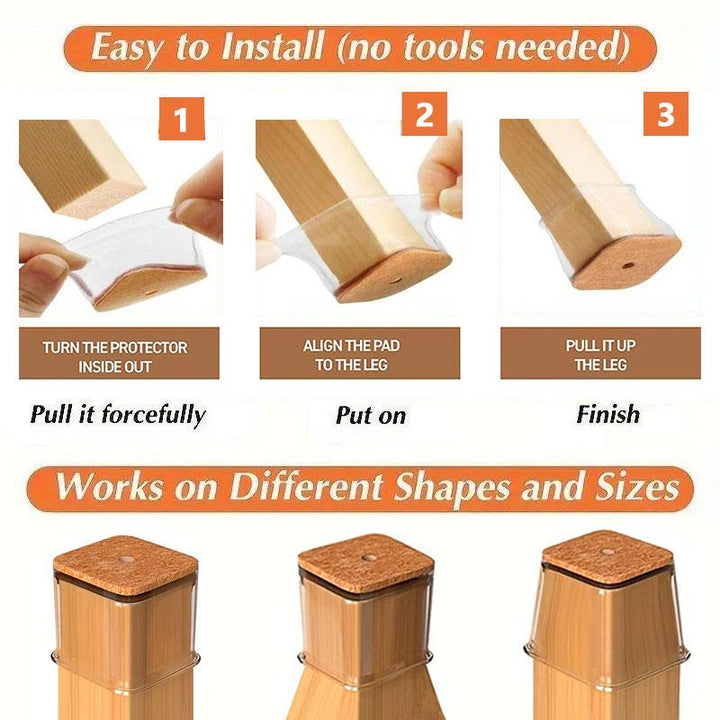 Stornfield | Clear Silicone Chair Leg Caps with Integrated Felt Pads