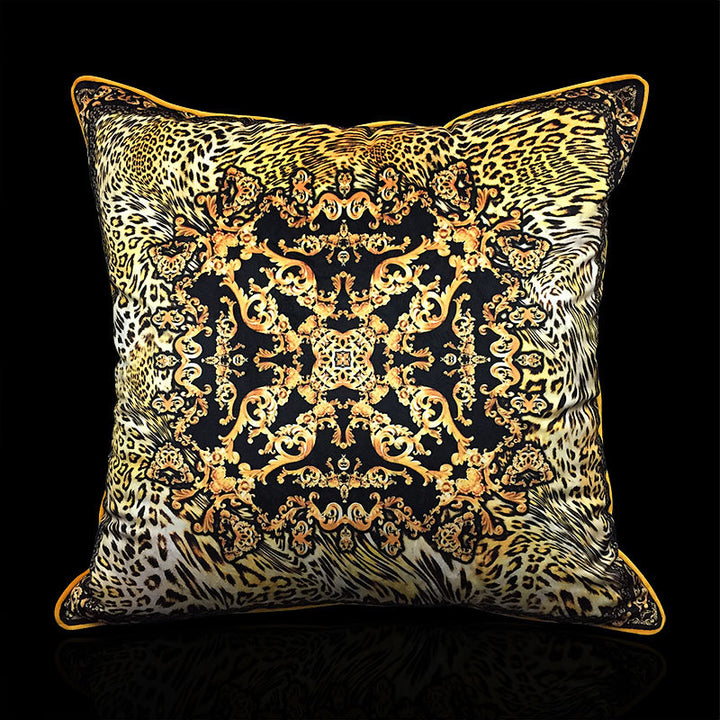 Vintage Equestrian Square Throw Pillow Cover with Piped Velvet Trim and Hidden Zipper
