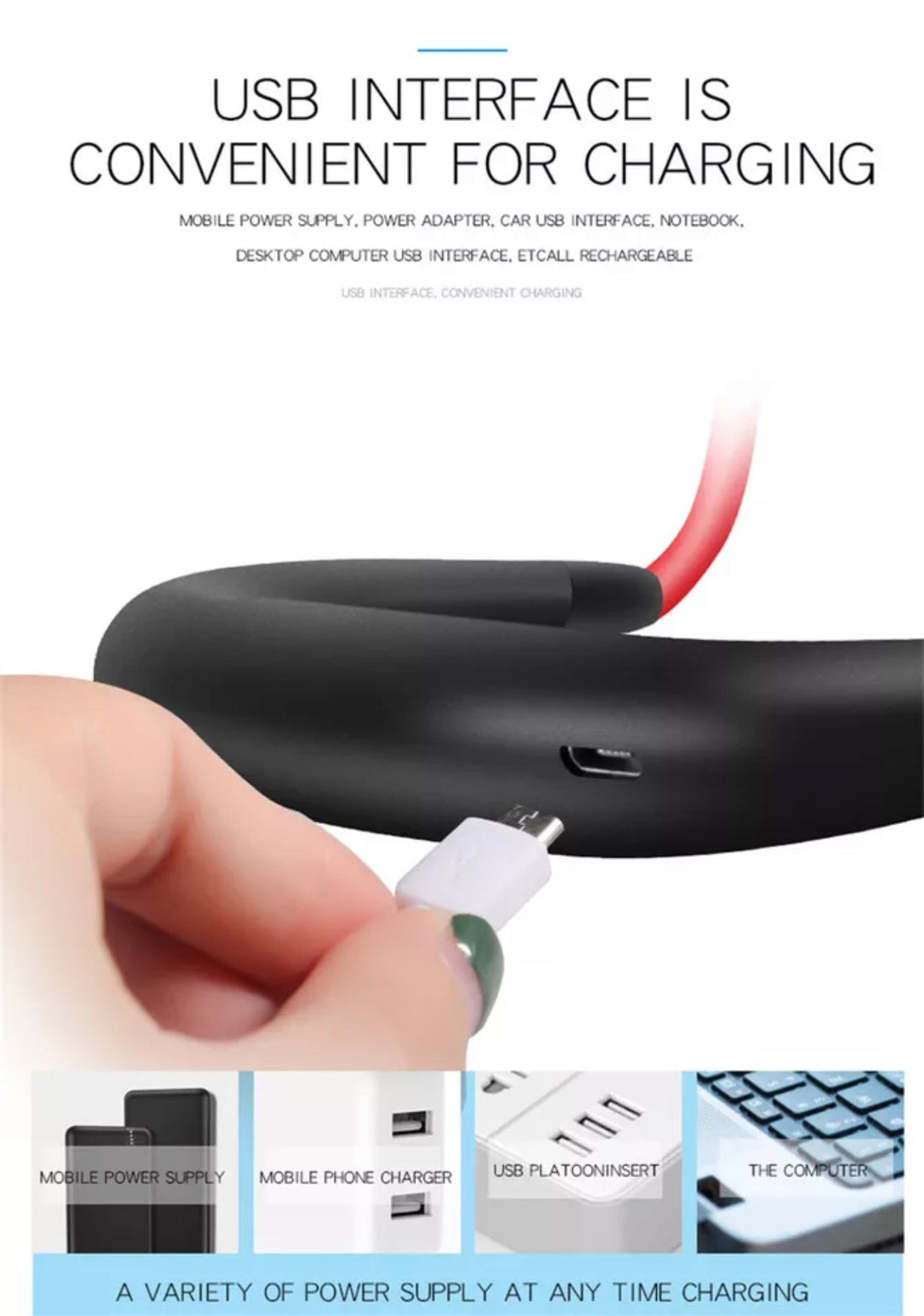 USBPortable Fan Cold Fan Hands Free Neck Fan Hanging Rechargeable Mini Sports Fan | Stornfield