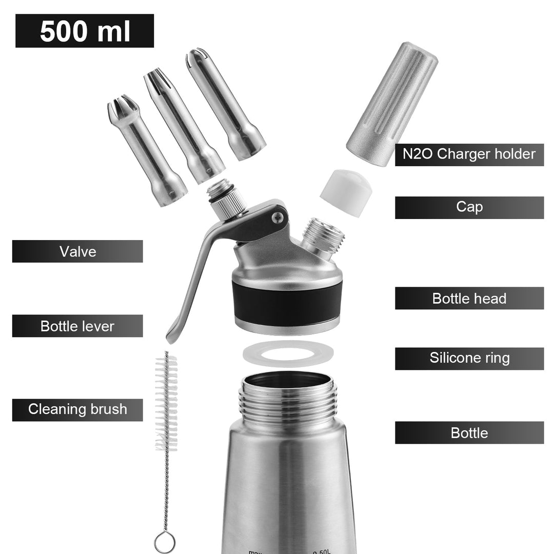 Sahne dispenser stainless steel with 3 nozzles 500ml | Stornfield