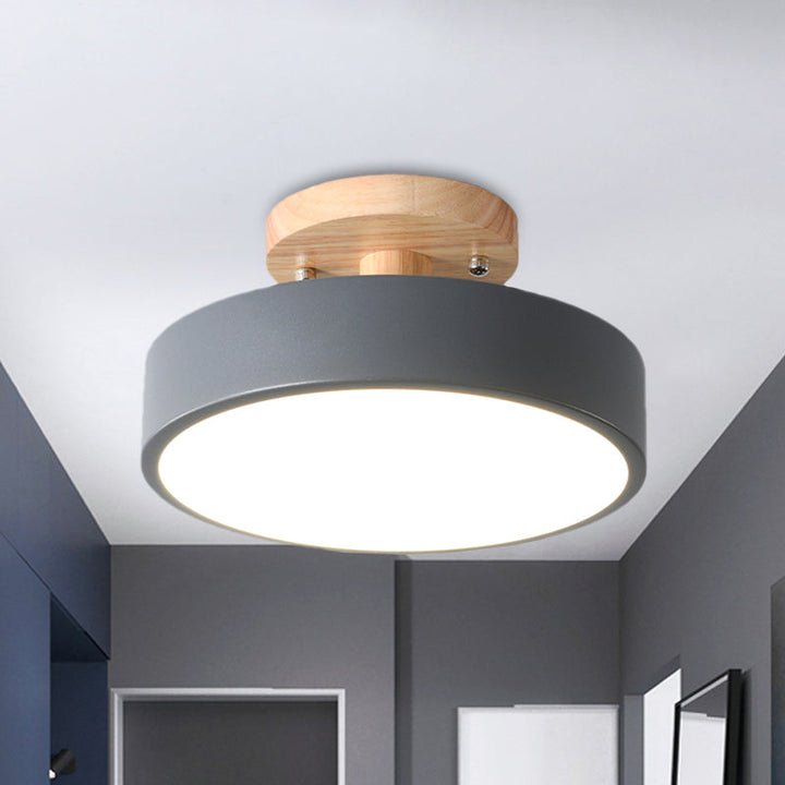 Stornfield | Scandinavian LED Ceiling Light with Wood | Modern Drum Shape for Hallways and Entryways | Energy-Efficient Lighting