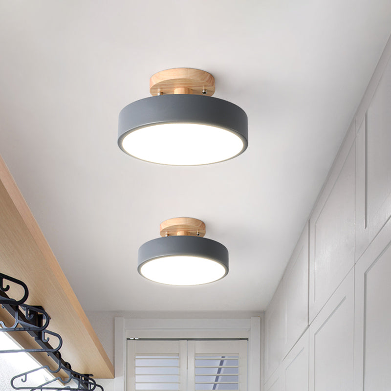 Stornfield | Scandinavian LED Ceiling Light with Wood | Modern Drum Shape for Hallways and Entryways | Energy-Efficient Lighting