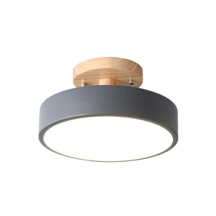 Stornfield | Scandinavian LED Ceiling Light with Wood | Modern Drum Shape for Hallways and Entryways | Energy-Efficient Lighting