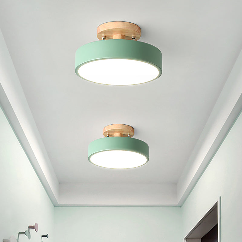 Stornfield | Scandinavian LED Ceiling Light with Wood | Modern Drum Shape for Hallways and Entryways | Energy-Efficient Lighting