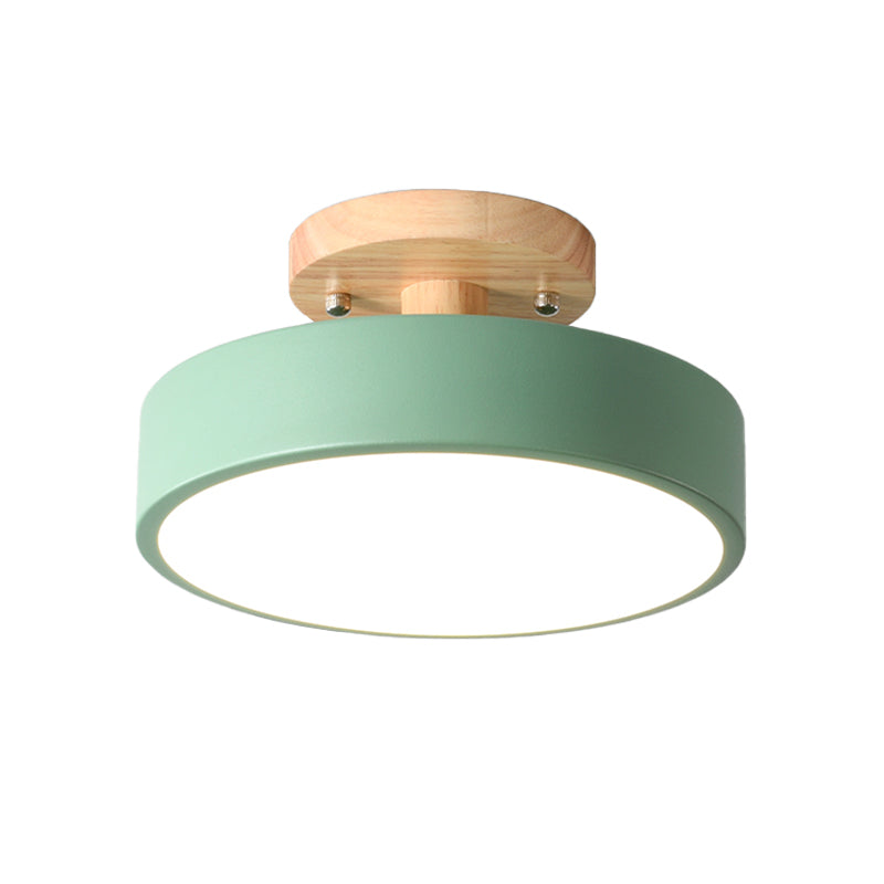 Stornfield | Scandinavian LED Ceiling Light with Wood | Modern Drum Shape for Hallways and Entryways | Energy-Efficient Lighting