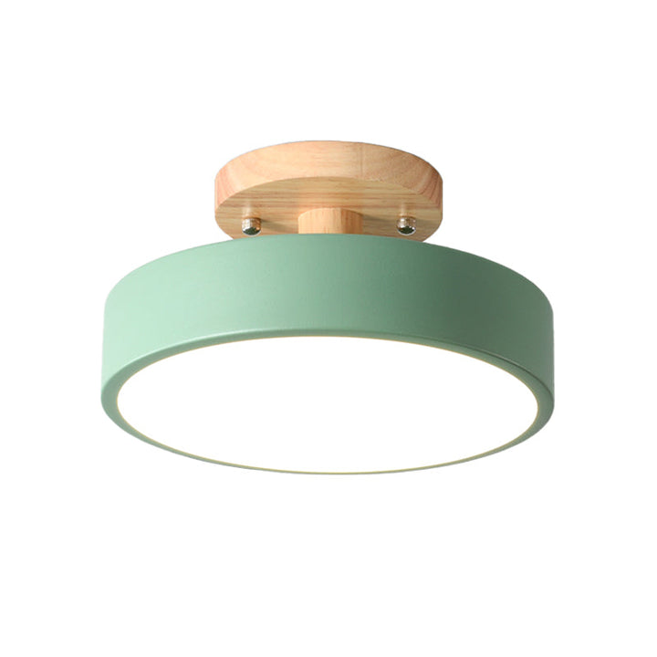 Stornfield | Scandinavian LED Ceiling Light with Wood | Modern Drum Shape for Hallways and Entryways | Energy-Efficient Lighting