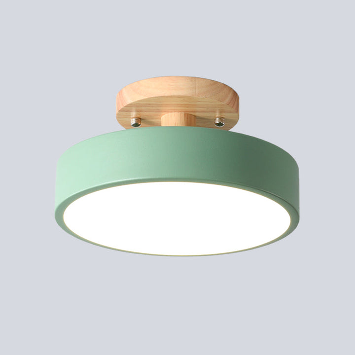 Stornfield | Scandinavian LED Ceiling Light with Wood | Modern Drum Shape for Hallways and Entryways | Energy-Efficient Lighting
