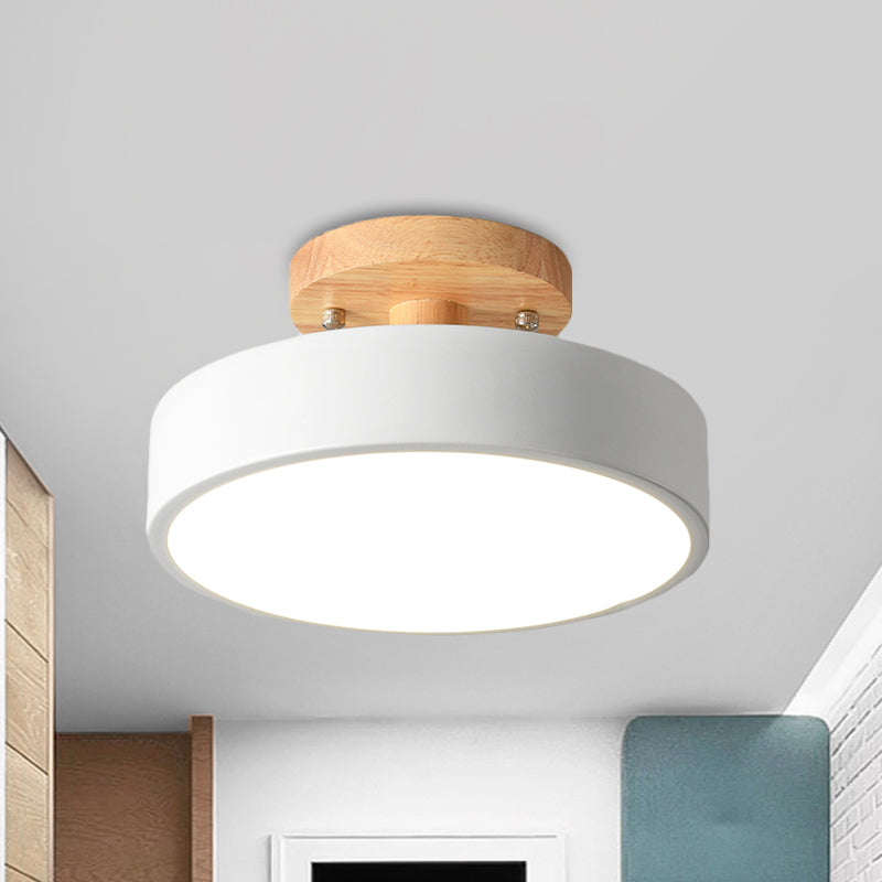 Stornfield | Scandinavian LED Ceiling Light with Wood | Modern Drum Shape for Hallways and Entryways | Energy-Efficient Lighting