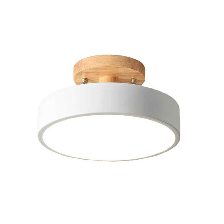 Stornfield | Scandinavian LED Ceiling Light with Wood | Modern Drum Shape for Hallways and Entryways | Energy-Efficient Lighting