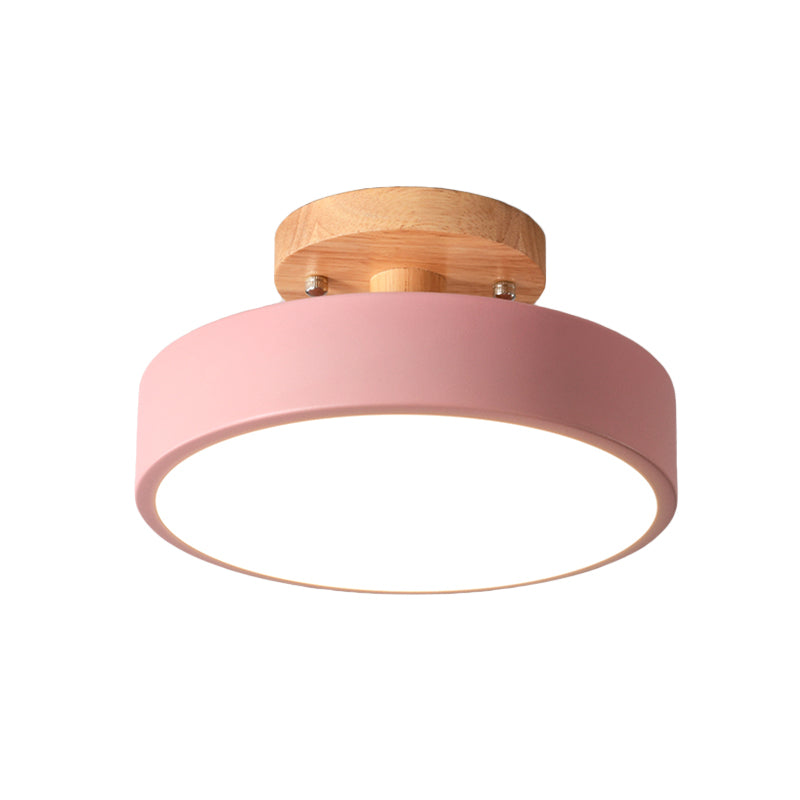 Stornfield | Scandinavian LED Ceiling Light with Wood | Modern Drum Shape for Hallways and Entryways | Energy-Efficient Lighting