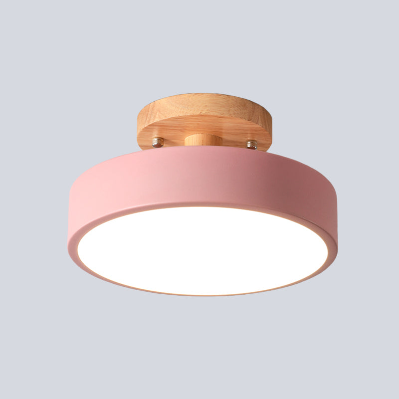 Stornfield | Scandinavian LED Ceiling Light with Wood | Modern Drum Shape for Hallways and Entryways | Energy-Efficient Lighting