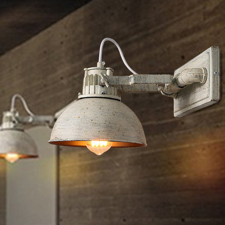Dome Metal Wall Mount Sconce Antiqued 1 Head Living Room Adjustable Wall Light Fixture in White with Handle | Stornfield