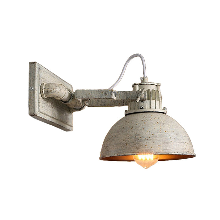 Dome Metal Wall Mount Sconce Antiqued 1 Head Living Room Adjustable Wall Light Fixture in White with Handle | Stornfield