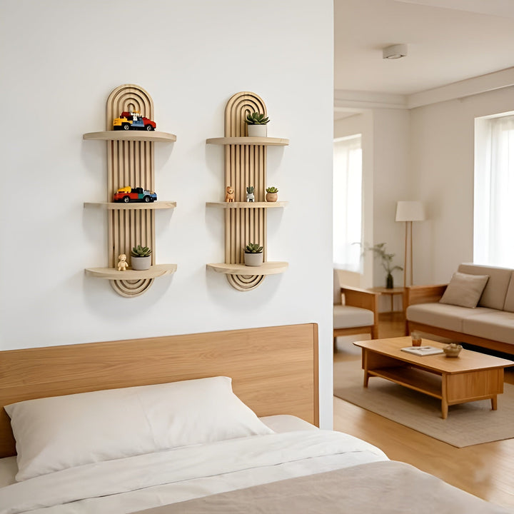 Boho Wall Shelf Made of Solid Wood – Multi-Tier and Space-Saving | For Living Room, Bedroom, and Hallway | Stornfield