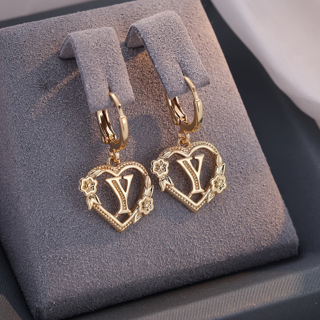 Stornfield | Dainty Initial Letter Heart Hoop Earrings